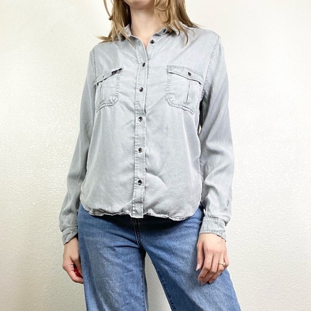 Universal Thread Grey Long Sleeve Oversized Button Up Shirt